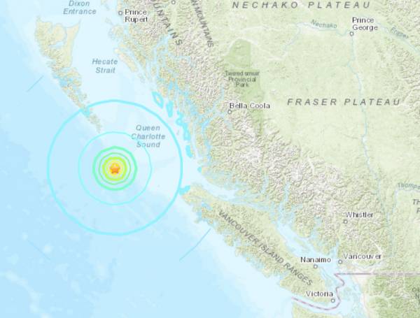 Strong Earthquake Strikes Off B C Coast Between Haida Gwaii And