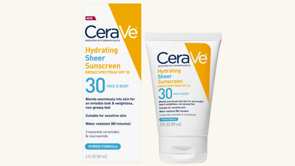 CeraVe Hydrating Sheer Sunscreen SPF 30 for Face and Body