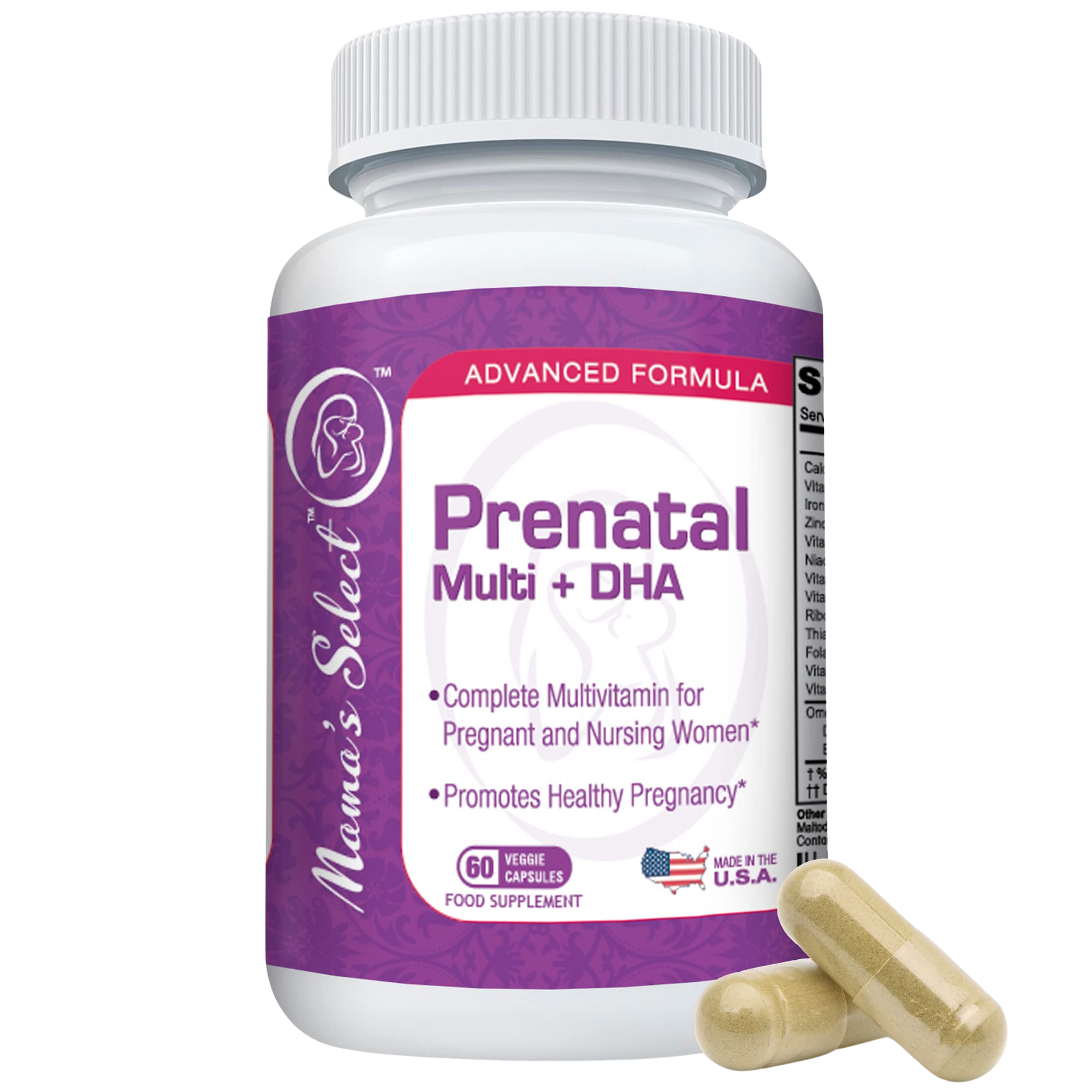 Mama's Select Prenatal Vitamins for Women with Iron, Vitamin D, DHA, and Folic Acid for Pregnant Women, Methyl Folate Safe for MTHFR