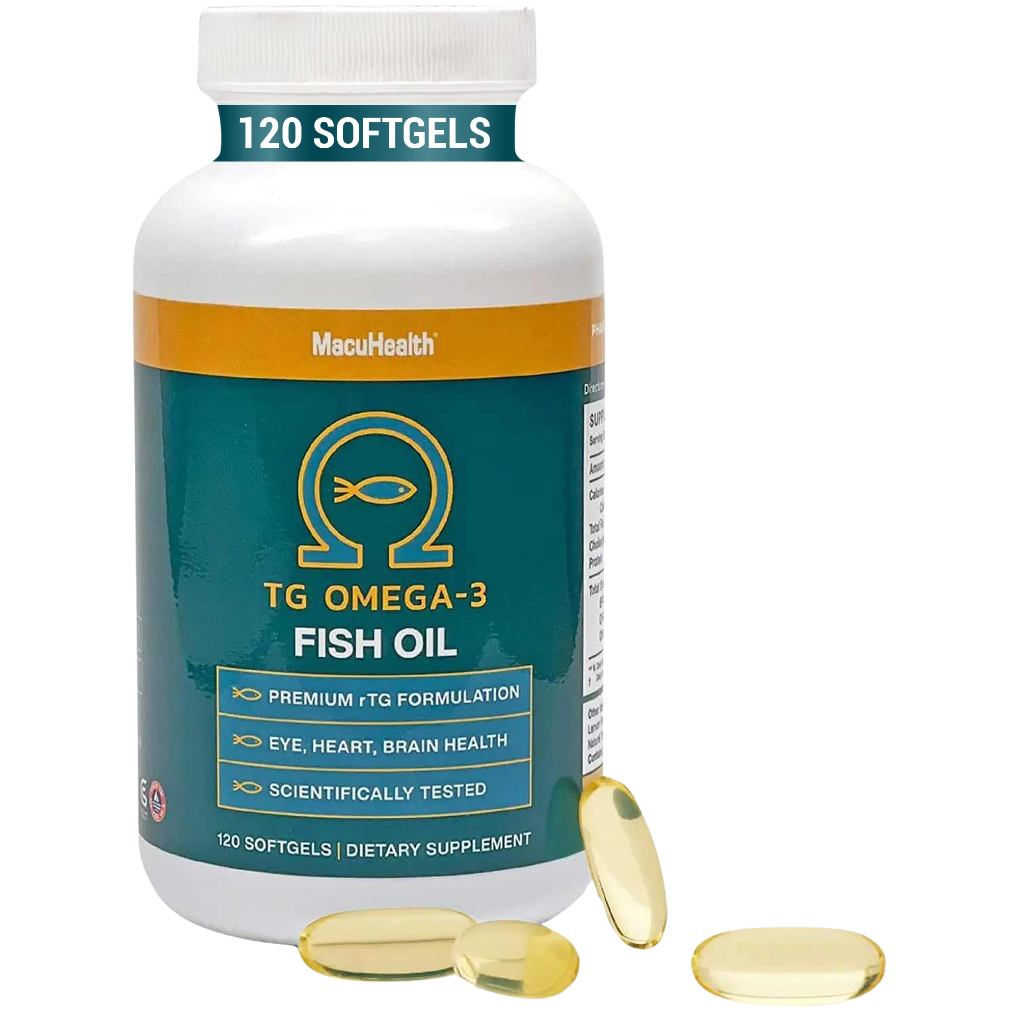 Macuhealth Omega 3 Fish Oil - 1100mg DHA, 1100mg EPA, Eye & Heart Health Supplement