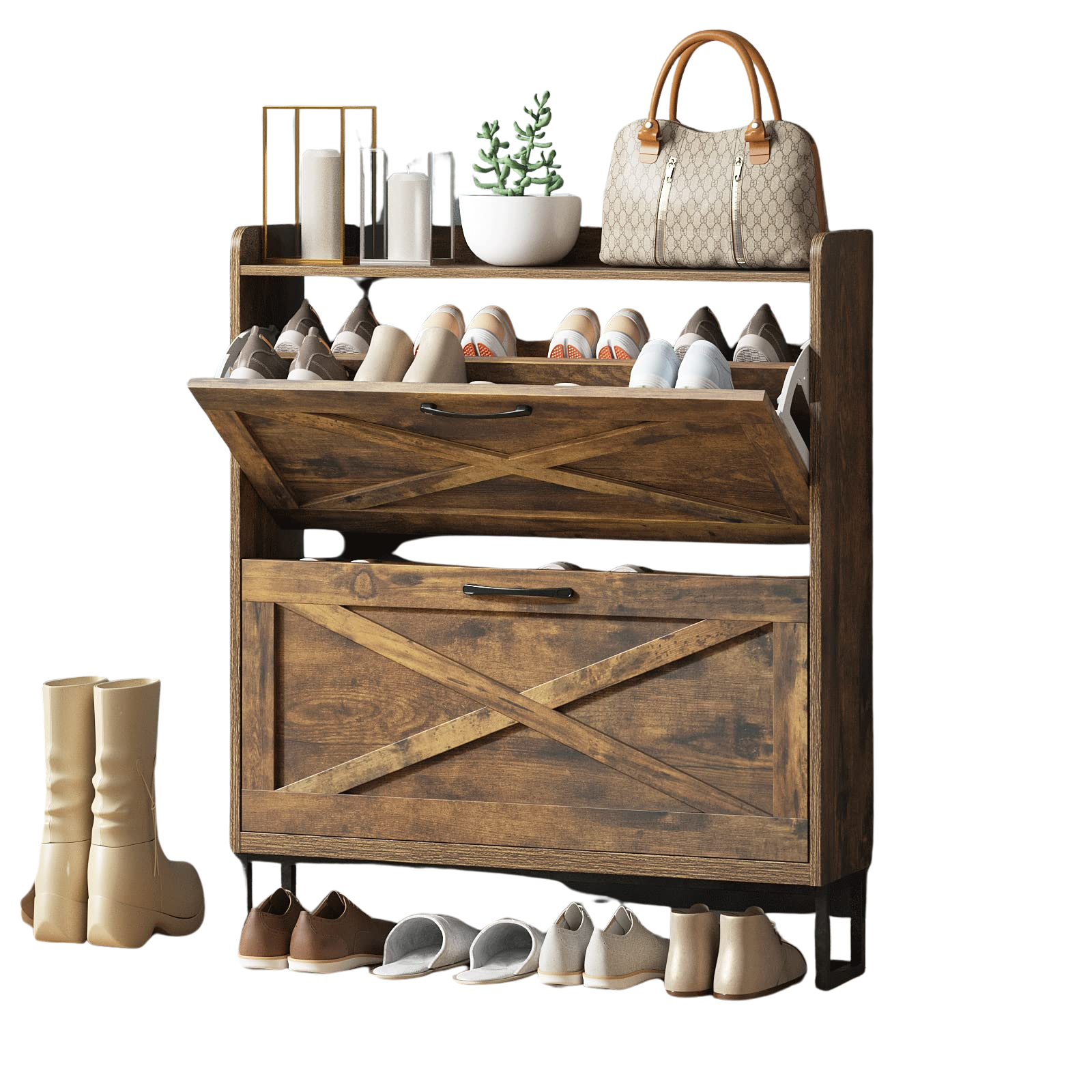 Maupvit Shoe Storage Cabinet with 2 Flip Drawers